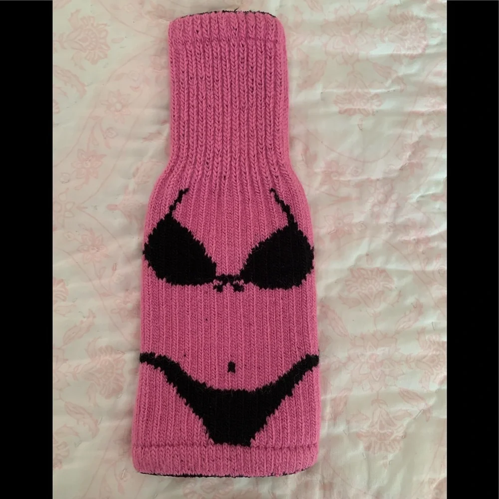 Freaker USA Bottle Koozie Pink Black Sweater Knit Stretchy Bikini